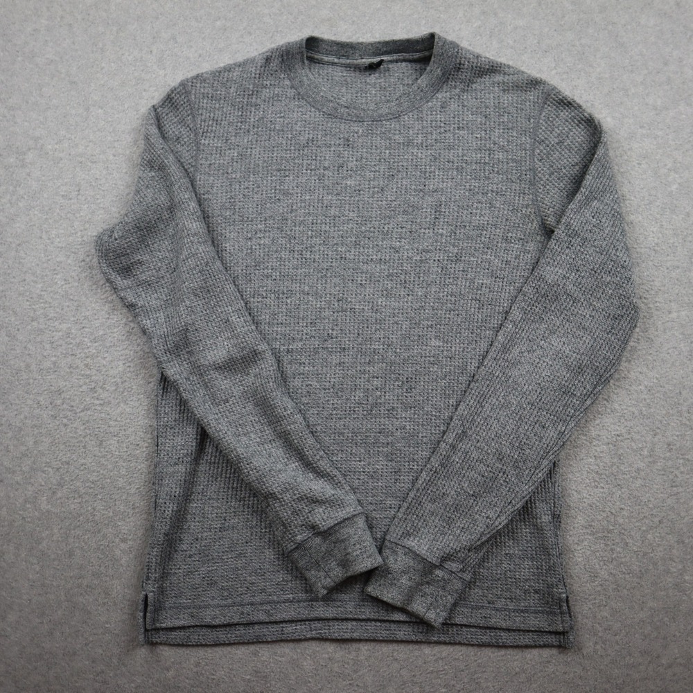 Uniqlo Sweater Mens XS Waffle Knit Crew Neck Gray Long Sleeve Thermal Casual